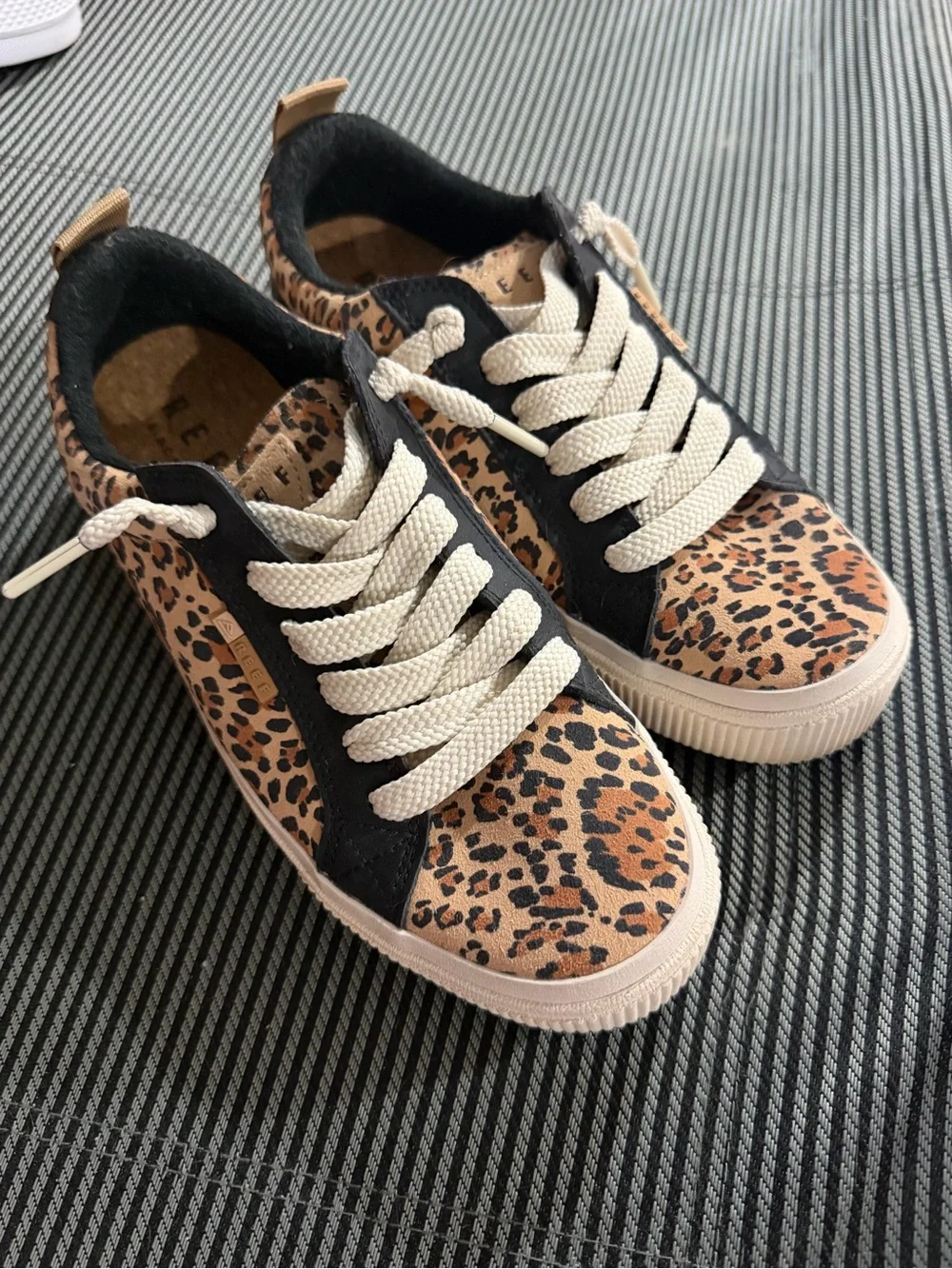 Reef  Leopard Print Sneakers with Black Trim and Cream Laces